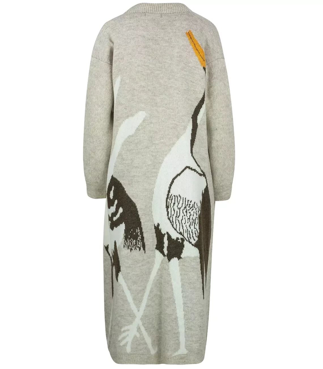 Long cardigan sweater bird print cashmere GRACE