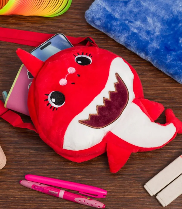 Children's plush shark-shaped handbag Adjustable strap