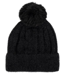 Warm women's beanie with pom-pom in ribbed weave autumn winter