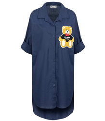 Long shirtdress shirt tunic with a teddy bear