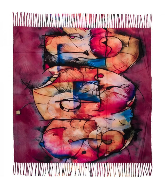 Abstract shawl scarf multicolored elegant with tassels