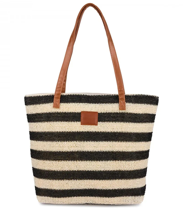 Large braided shoper bag with stripes