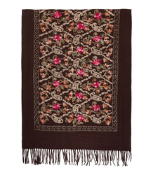 Women's folklore scarf with flower motif and tassels