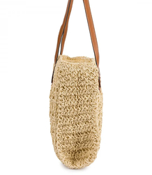 Openwork raffia bag with elegant handles boho style for summer