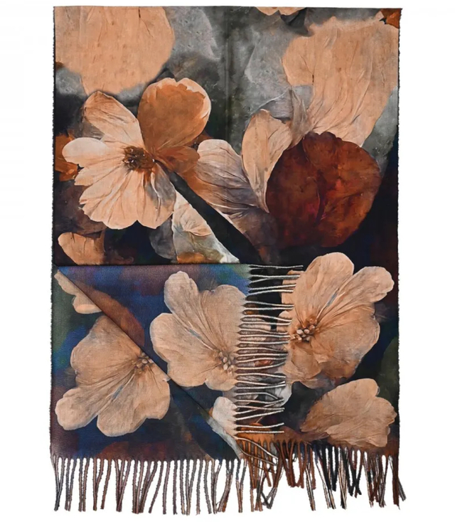 Szal szalik Chusta frędzle ciepły kwiaty miękki gładki 180x70 cm