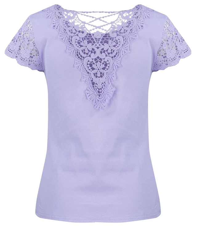 Short-sleeved T-shirt blouse decorated with lace LUIZA