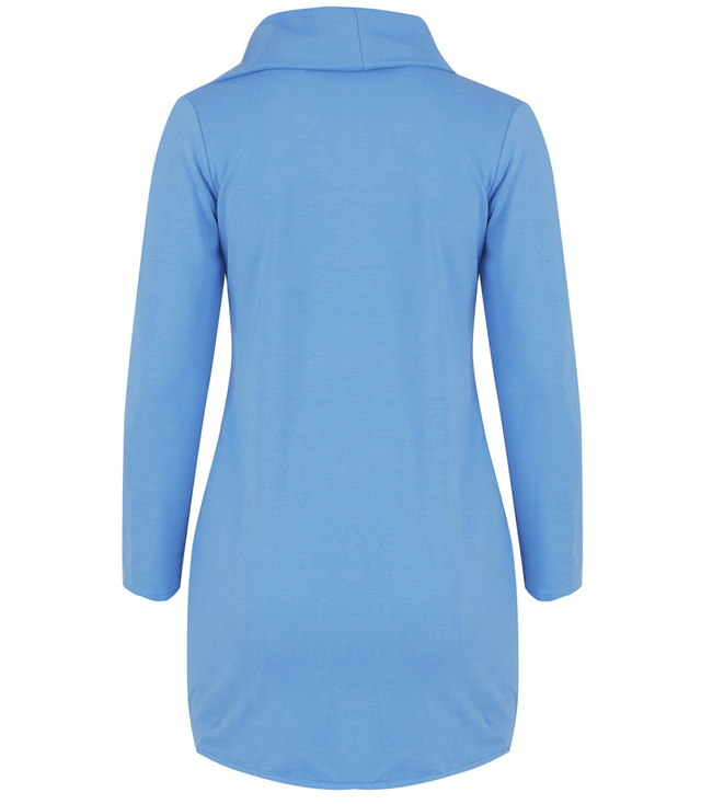 Thin long sweatshirt with a diagonal zipper and a BEATA neck warmer