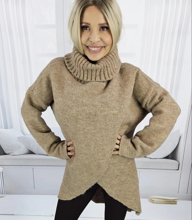 Warm womens turtleneck sweater with a slit MARIETTA, wool