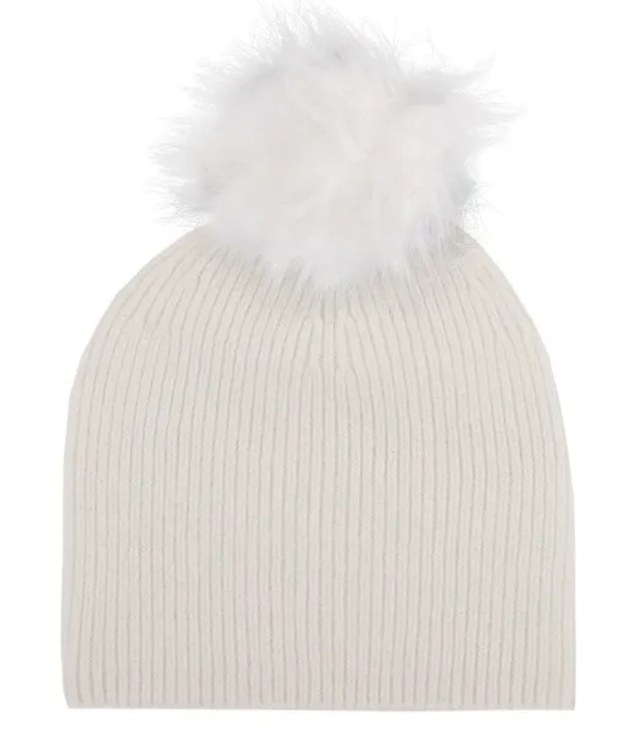 Warm women's beanie with pompon winter autumn ribbed monochrome hat