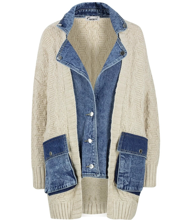 Kurtka sweter jeansowe wstawki JENNY