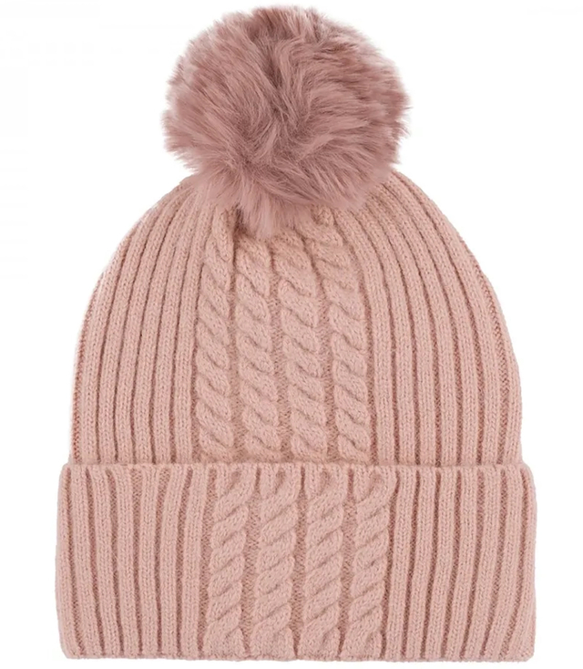 Warm women's cap with pom-pom and interesting weave autumn winter hat 