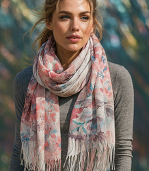 Elegancki szal w kwiaty damski delikatny 180x70