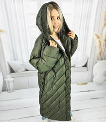 Long jacket women's coat with diagonal quilting Warm LUCY