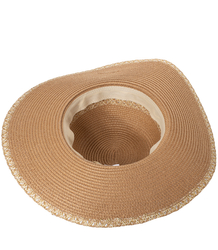 Women's gold thread straw hat with large brim