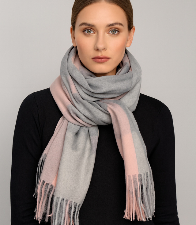 Women's checkered fringed scarf 190x80