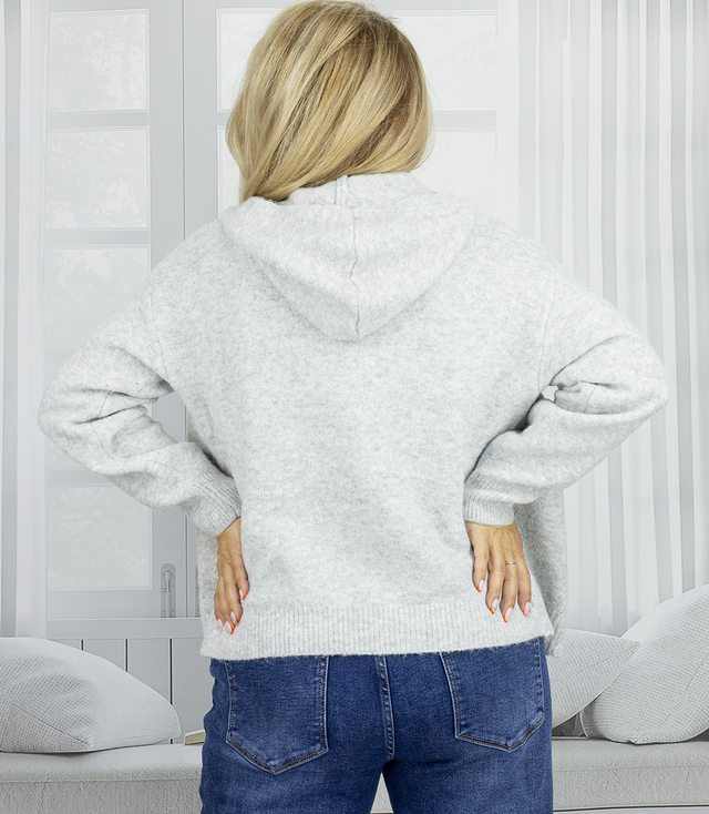 Short unzipped hooded cardigan sweater with zipper NORA
