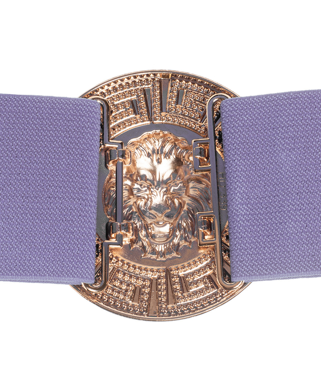 Women's belt with a gold lion and zircons, adjustable and elastic