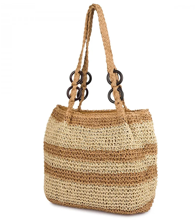 Boho raffia handbag with adjustable, thicker strap