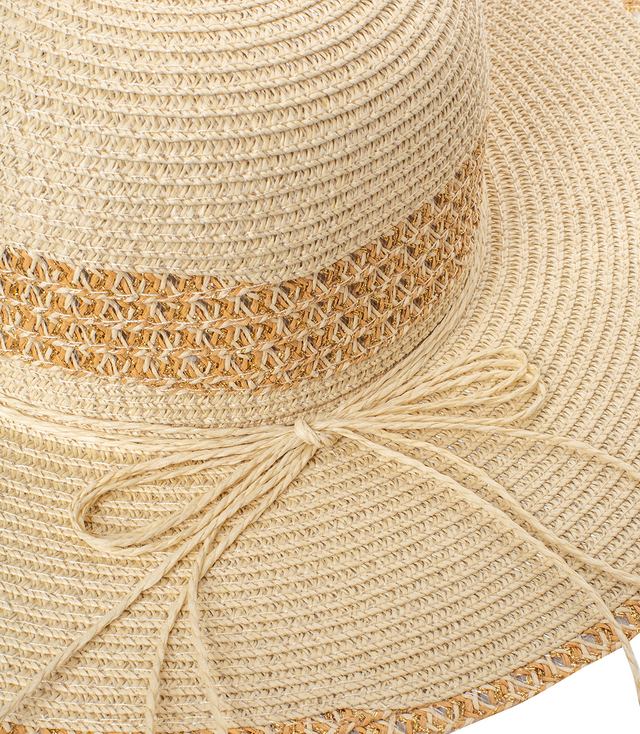 Women's gold thread straw hat with large brim