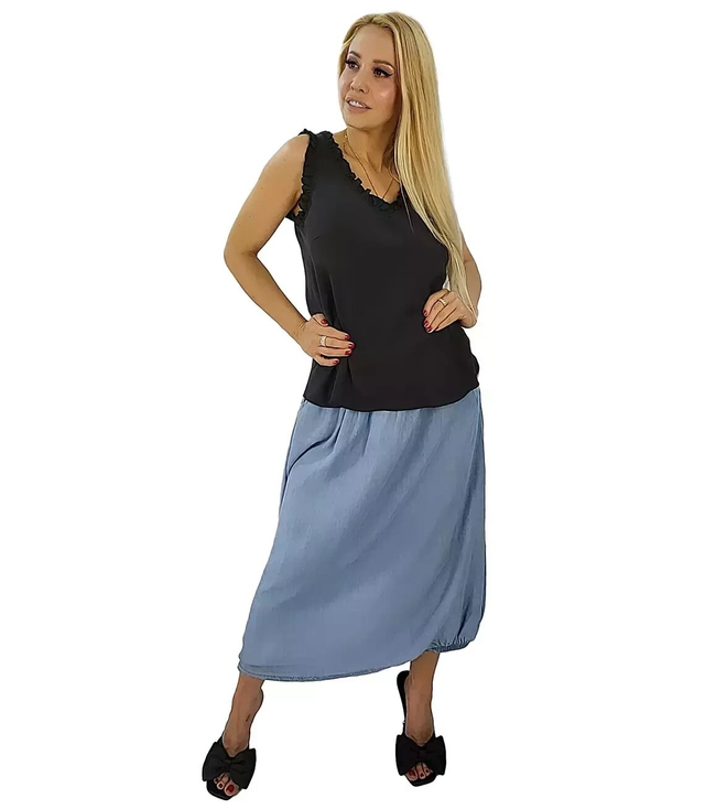 Plain top T-shirt BASIC frill blouse