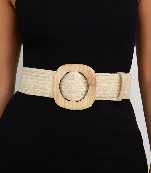 Braided women's belt with large buckle