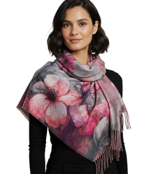 Elegant scarf large flowers with tassels