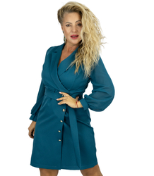 Elegant navy cut dress Waist belt Gold buttons ARIEL