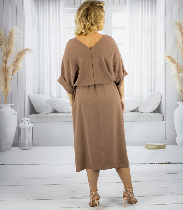 Oversize dress with belt and V neckline SOPHIA