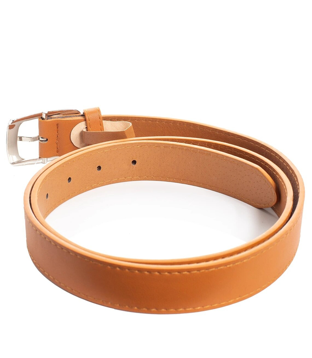 Smooth women's eco leather belt with silver buckle 3 cm