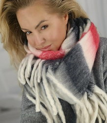 Warm scarf, stripes, fluffy knitwear