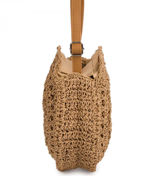 Round braided boho handbag with long strap
