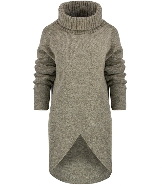 Warm womens turtleneck sweater with a slit MARIETTA, wool