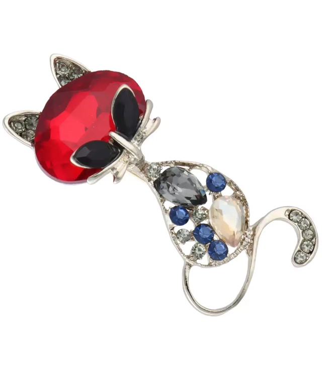 Brooch with zircons beautiful decorative cat kitty