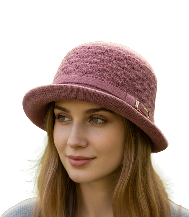 Women's hat with decorative strap and buckle