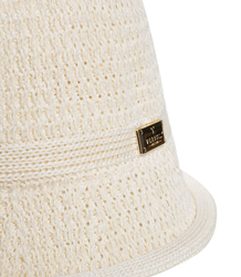 Braided straw hat BUCKET HAT with a decorative plate