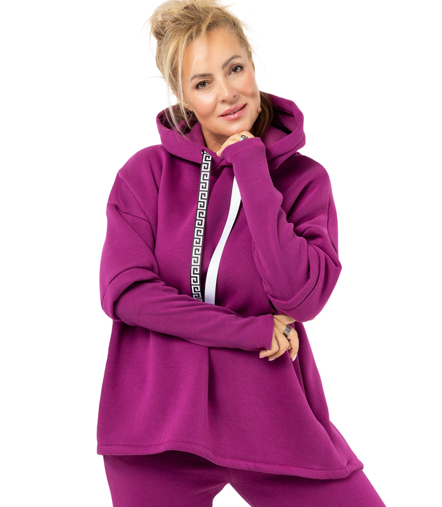Women's sweatshirt with longer back and ribbed hem VERONICA