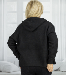 Short unzipped hooded cardigan sweater with zipper NORA