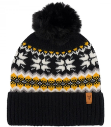 Warm women's cap with pom-pom in Norwegian pattern autumn winter