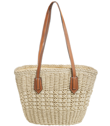 Medium basket, summer bag, stiff handbag, woven eco-leather handles