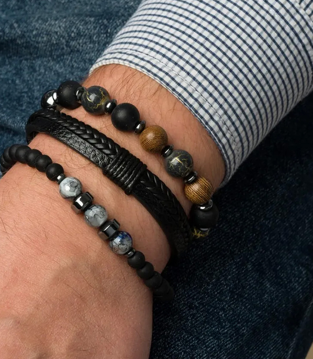 Set of men's bracelets natural stone