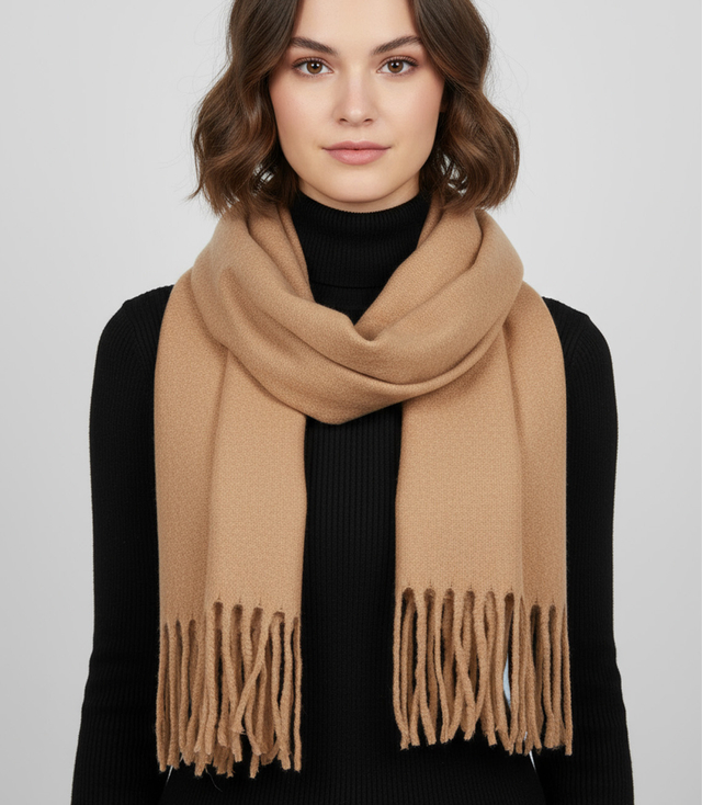 Elegant scarf with tassels in one color