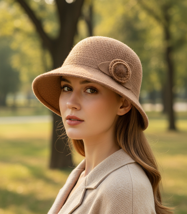 Women's hat cloche patch flower