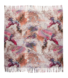 Women's scarf with watercolor delicate pattern and tassels