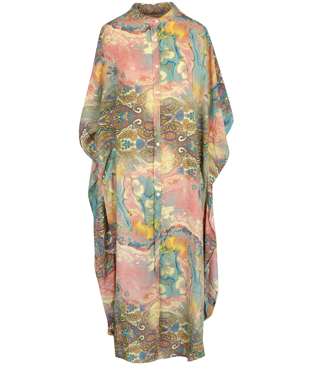 Long ethnic BAT dress with colorful patterns, NOVENTA silk