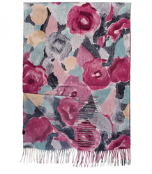 Women's scarf with floral motif and tassels elegant