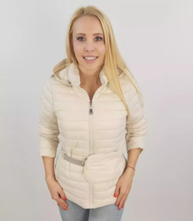 Short transitional quilted jacket with a sachet