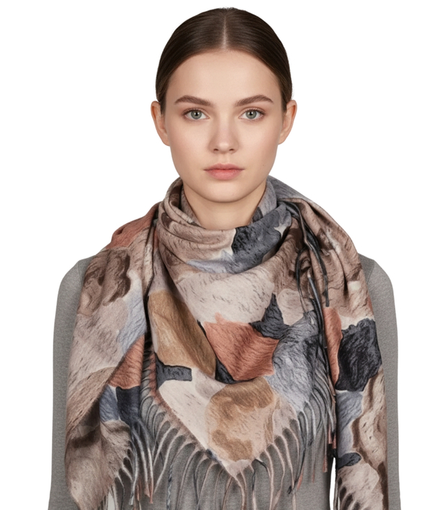 Multicolored elegant women's floral scarf with tassels