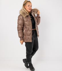 Pikowana kurtka zimowa z kapturem futerkiem ARIA PUFF PLUS SIZE