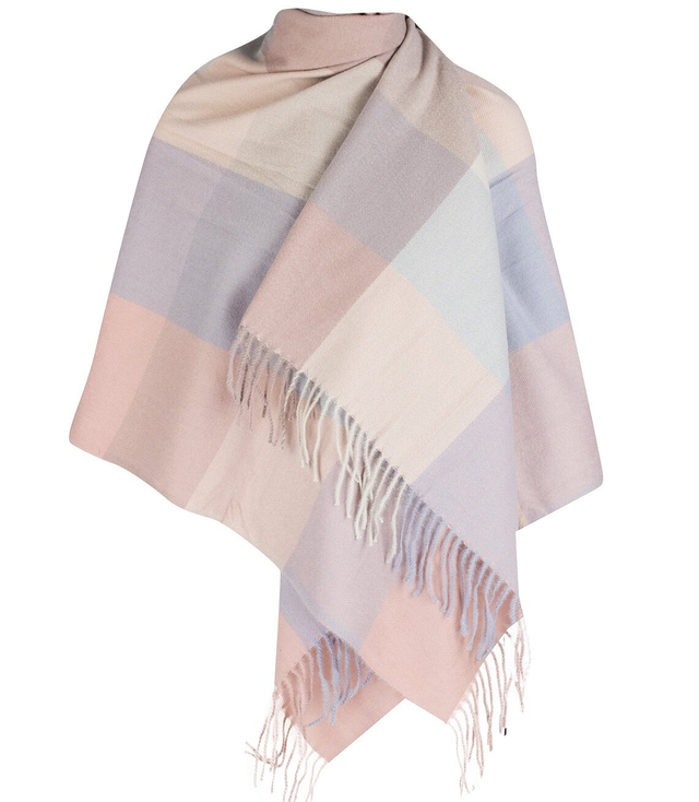 Warm shawl scarf checkered pastel knitted fabric