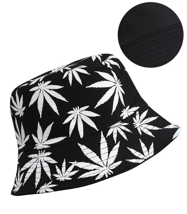 Reversible BUCKET HAT with leaves print